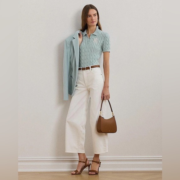 Lauren Ralph Lauren ~ Cable-Knit Cotton Polo Sweater - Picture 3 of 8